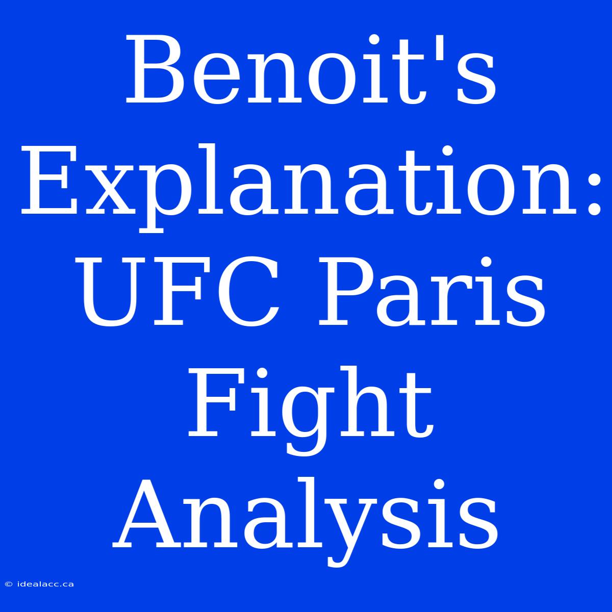 Benoit's Explanation: UFC Paris Fight Analysis