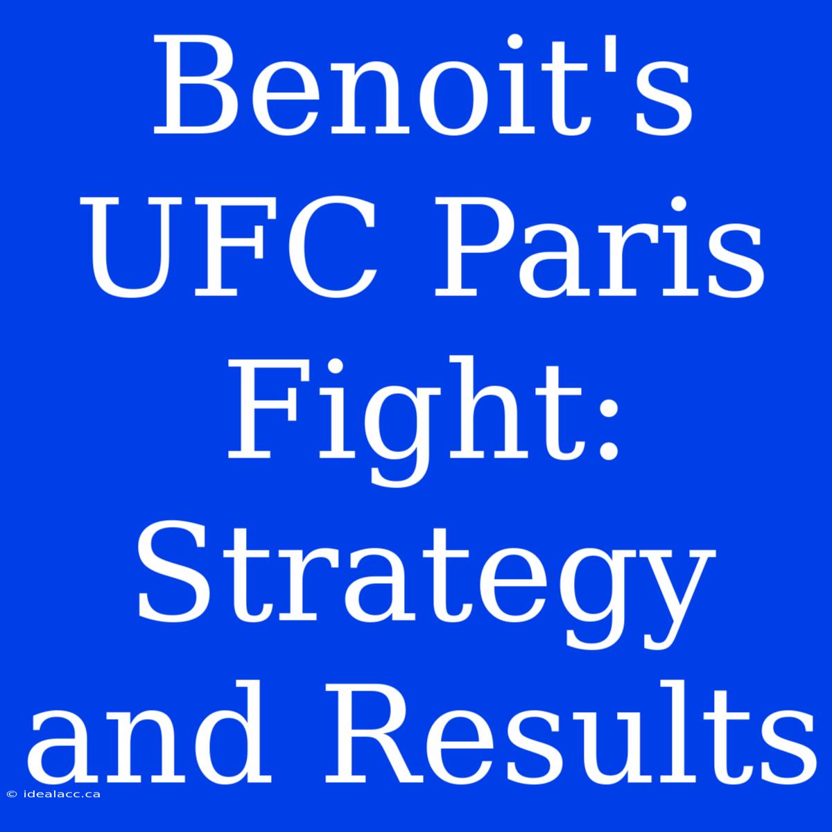 Benoit's UFC Paris Fight: Strategy And Results 