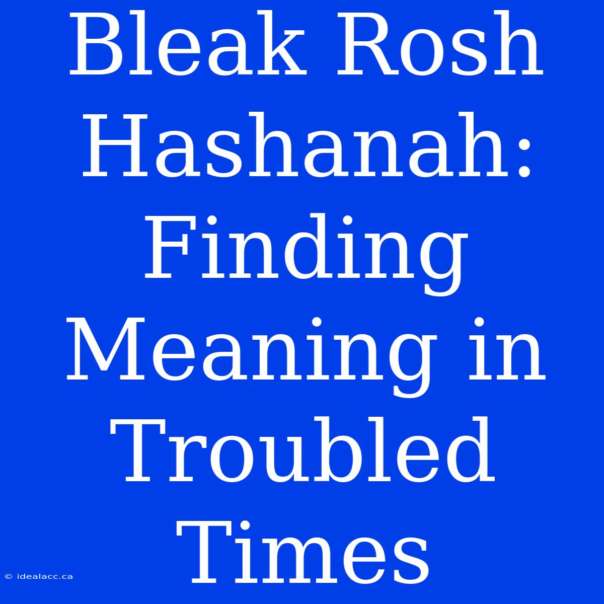 Bleak Rosh Hashanah: Finding Meaning In Troubled Times