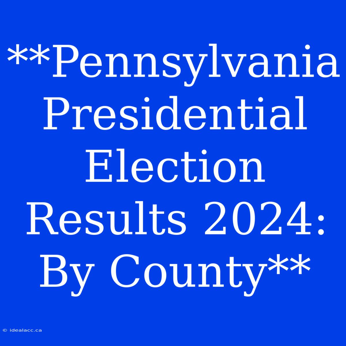 **Pennsylvania Presidential Election Results 2024 By County**